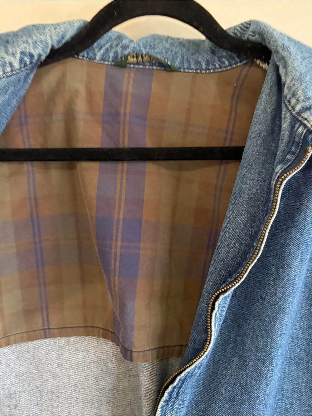 Vtg Authentic Imports Barn Denim Jacket Men XL Chore Bomber Jean 90s Farm Plaid